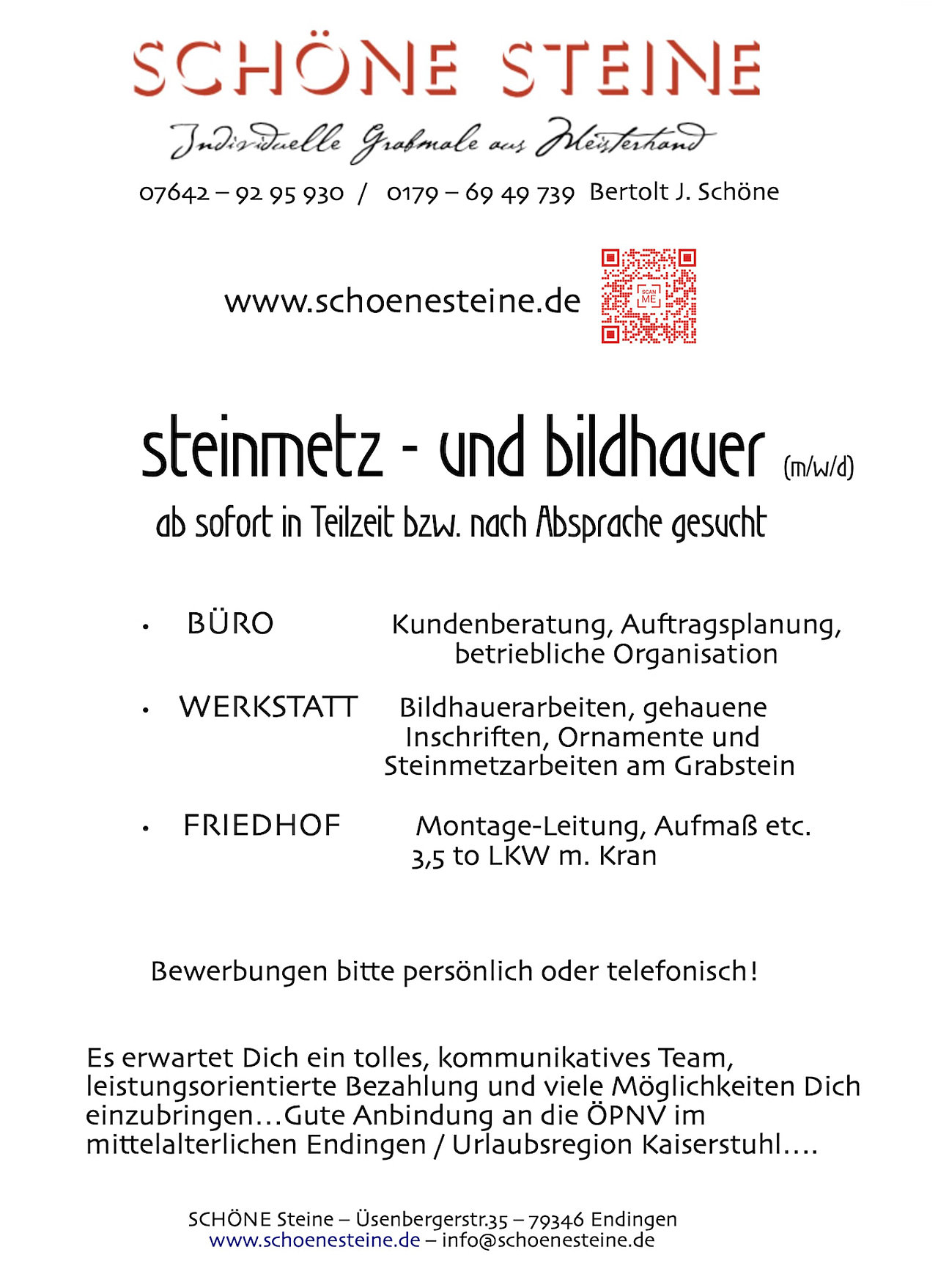 Schöne Steine Endingen - Mitarbeiter gesucht