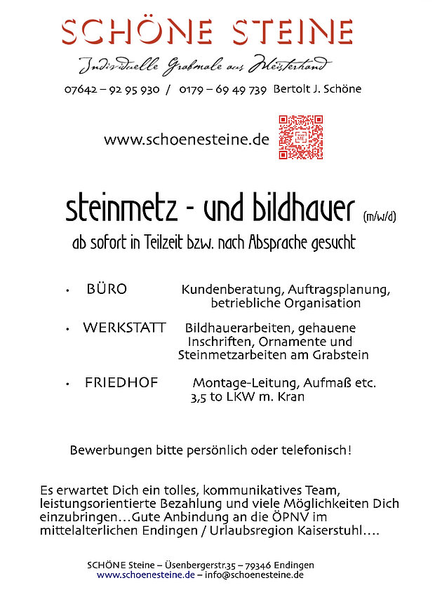 Schöne Steine Endingen - Mitarbeiter gesucht